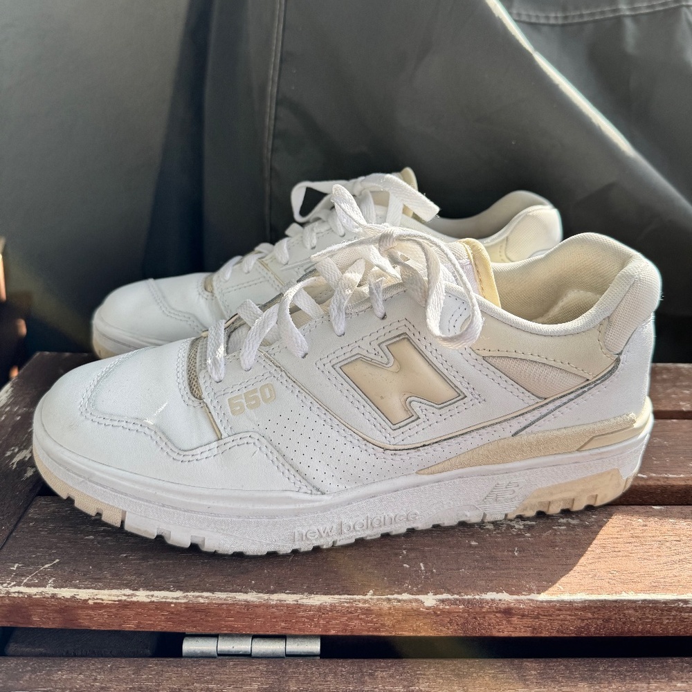 New Balance White and Cream 550 Sneakers